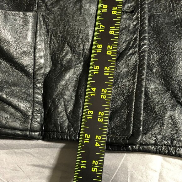 Women's Leather Jacket Black Blazer 8-10 Collared Button Front Classic - Picture 5 of 16